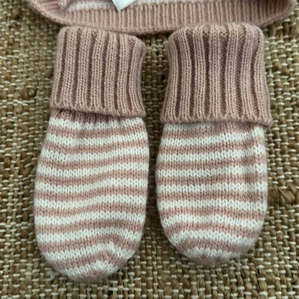 H&M Pink and White Striped Baby Scarf and Mitten Set